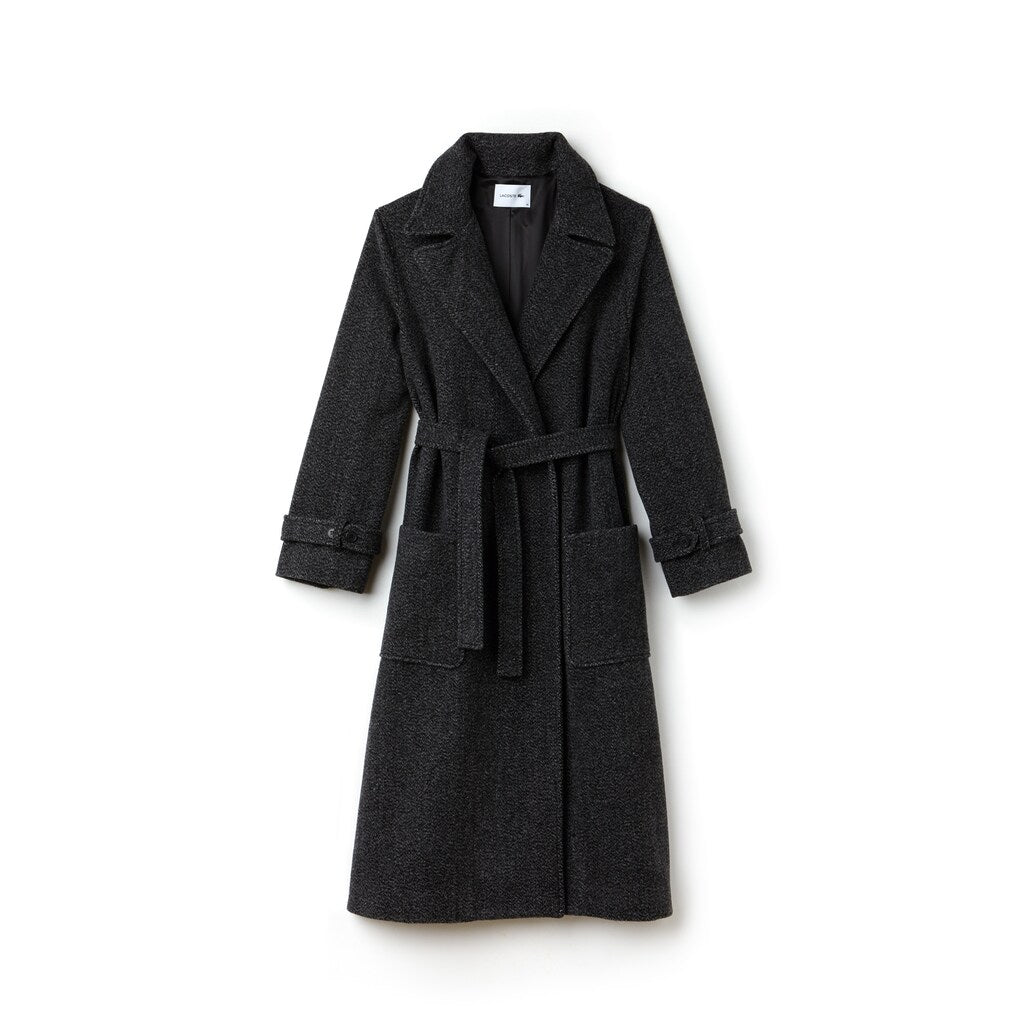 Womens Wo  Long Belted Tweed Coat | Lacoste Grey • T35