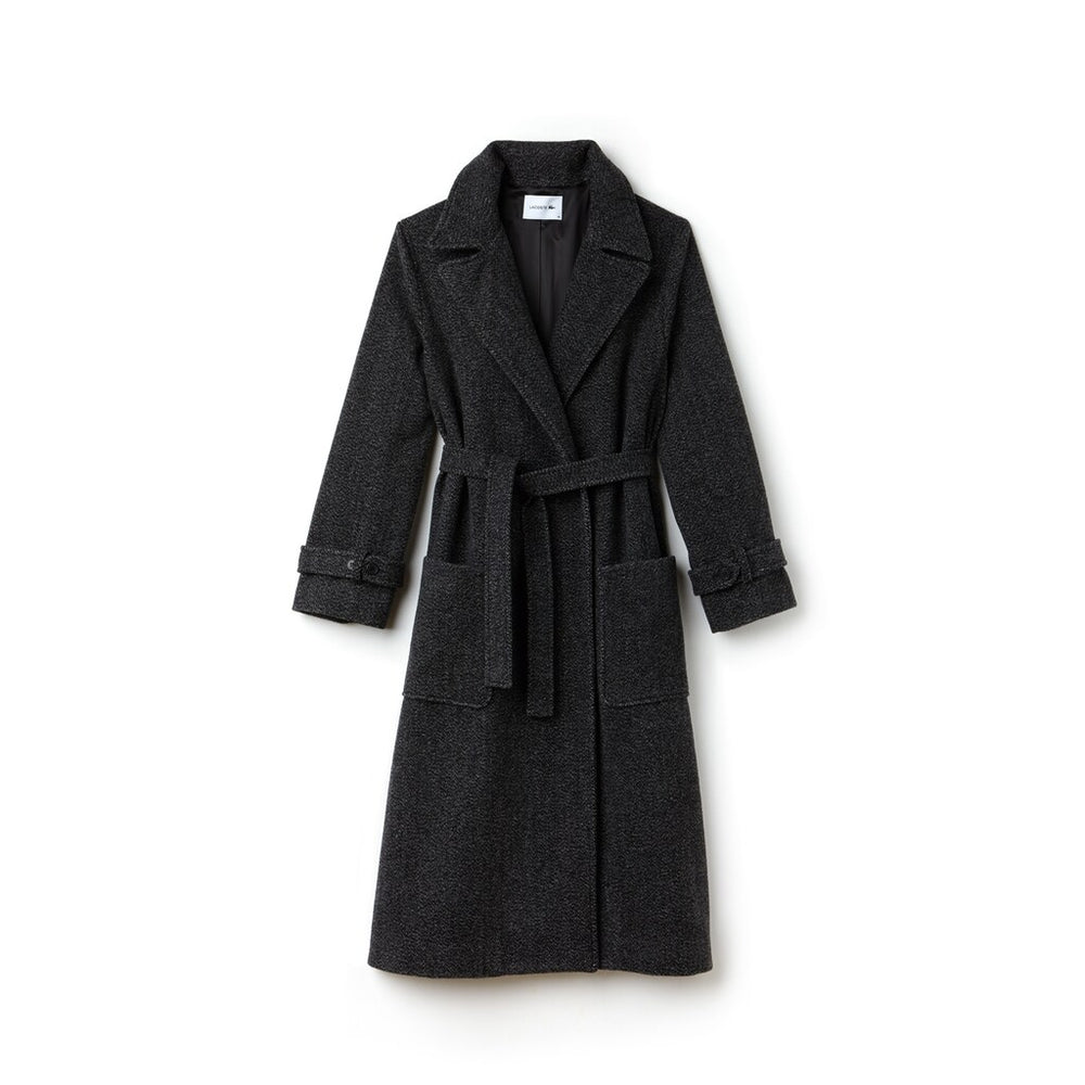 Womens Wo  Long Belted Tweed Coat | Lacoste Grey • T35