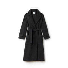 Womens Wo  Long Belted Tweed Coat | Lacoste Grey • T35