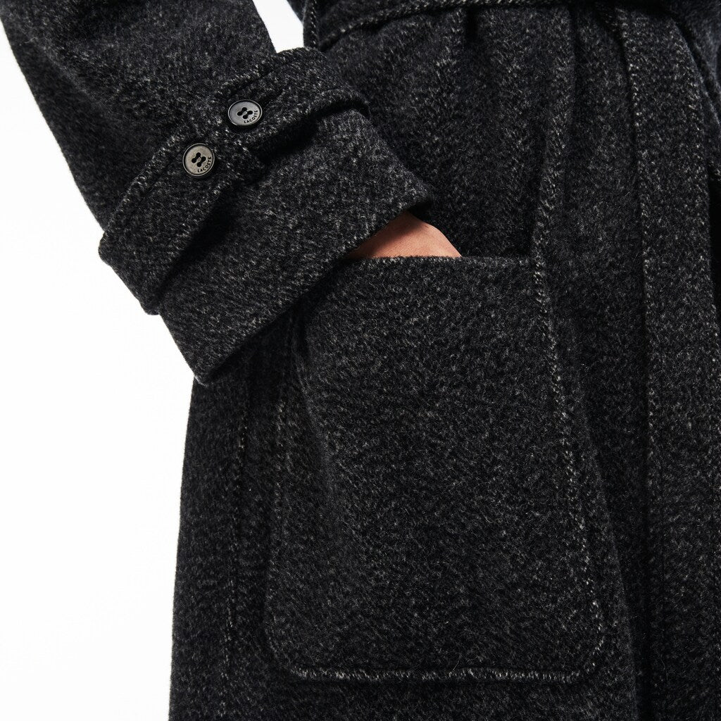 Womens Wo  Long Belted Tweed Coat | Lacoste Grey • T35