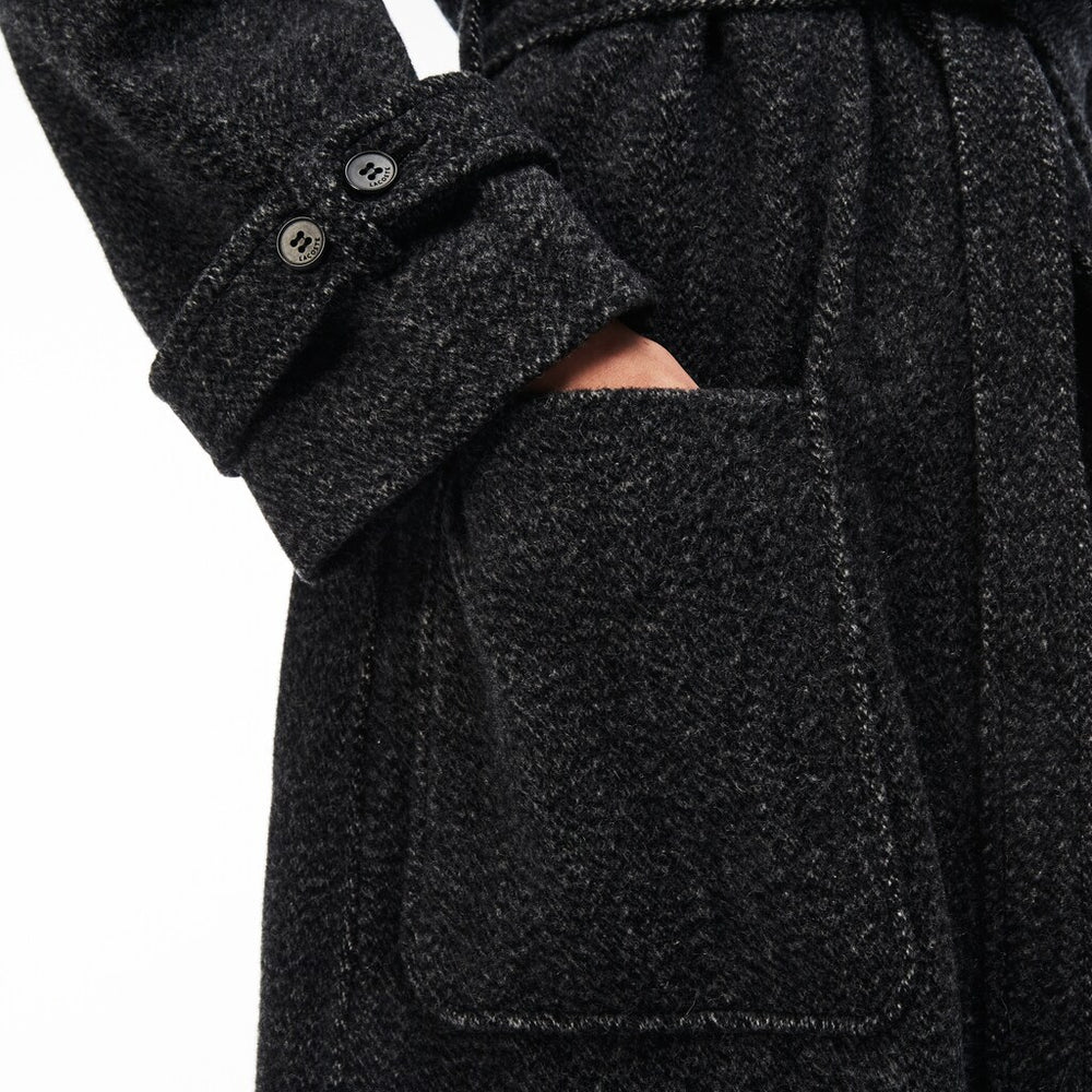 Womens Wo  Long Belted Tweed Coat | Lacoste Grey • T35
