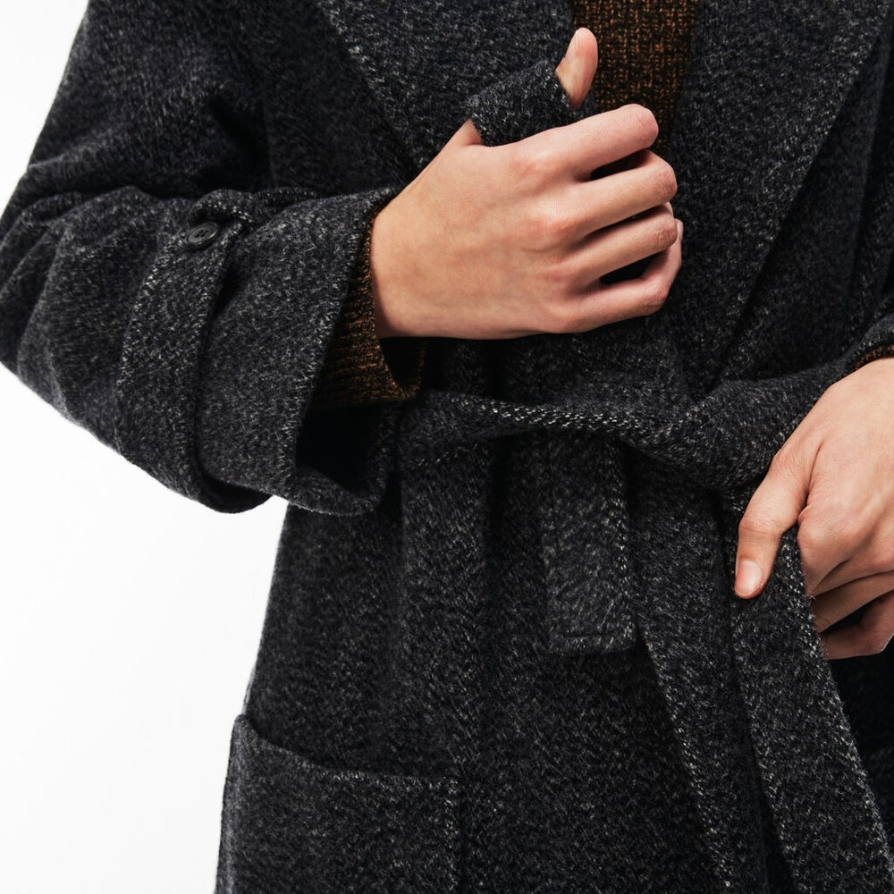 Womens Wo  Long Belted Tweed Coat | Lacoste Grey • T35