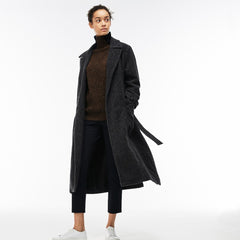 Womens Wo  Long Belted Tweed Coat | Lacoste Grey • T35