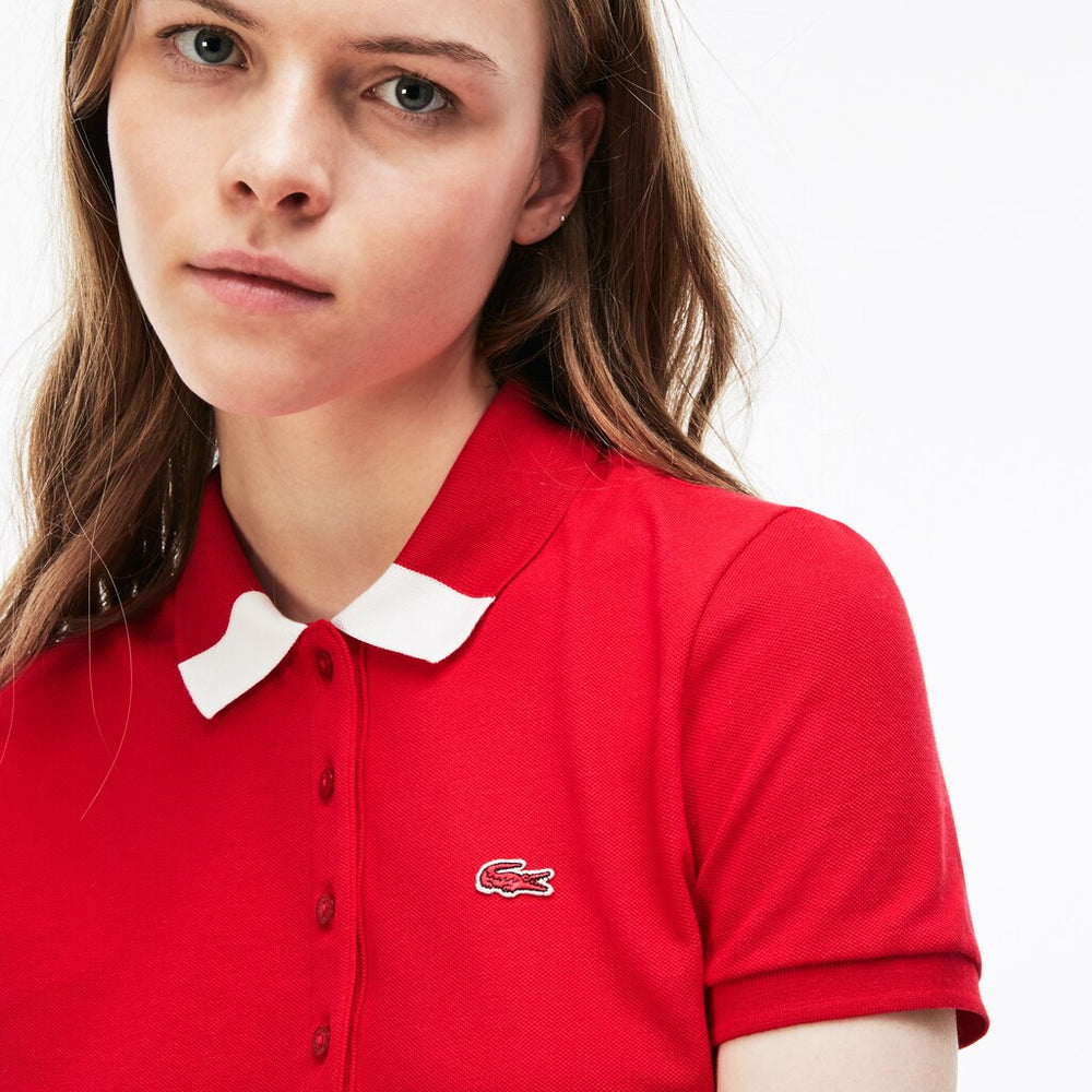 Womens Wo  Slim Fit Polo Piqué Dress | Lacoste Red / White • Mjg