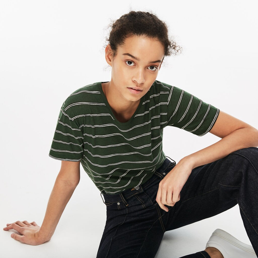 Womens Wo  Cotton And Linen T-Shirt | Lacoste Green • 132