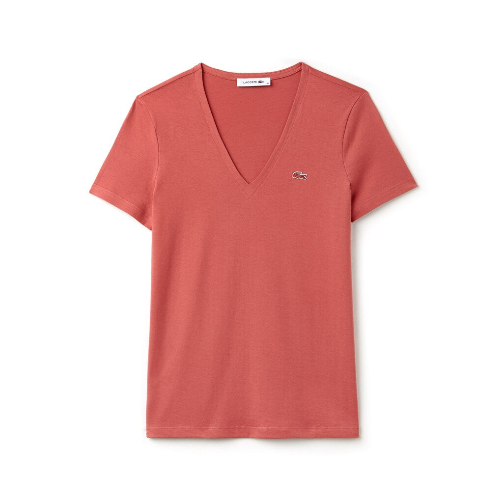 Womens Wo  Slim Fit V-Neck Cotton Jersey T-shirt | Lacoste Pink • Zv9