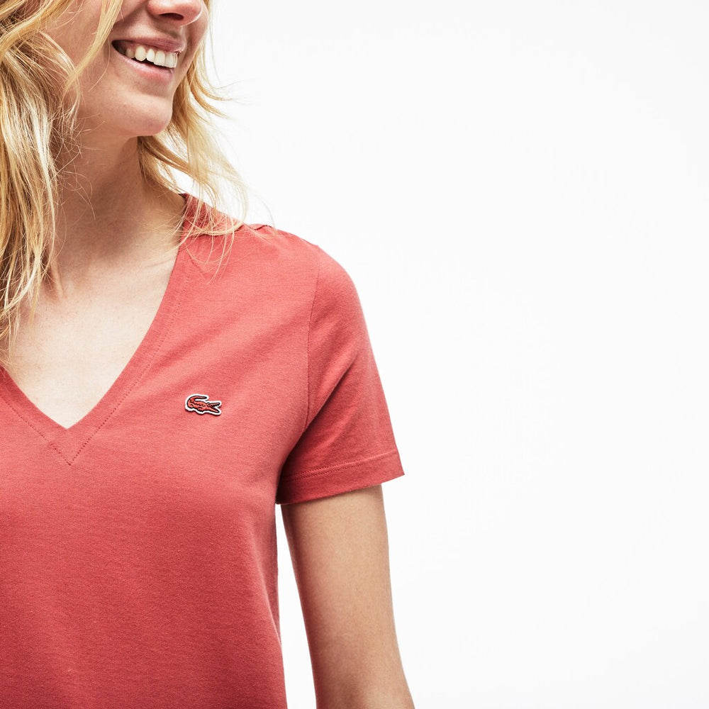 Womens Wo  Slim Fit V-Neck Cotton Jersey T-shirt | Lacoste Pink • Zv9