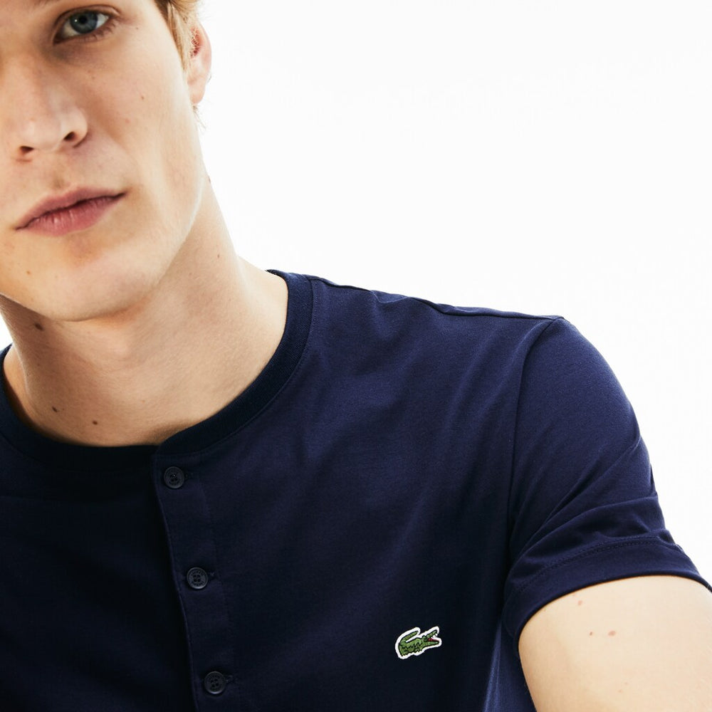 Mens   Regular Fit Pima Cotton Henley T-shirt | Lacoste Navy Blue • 166