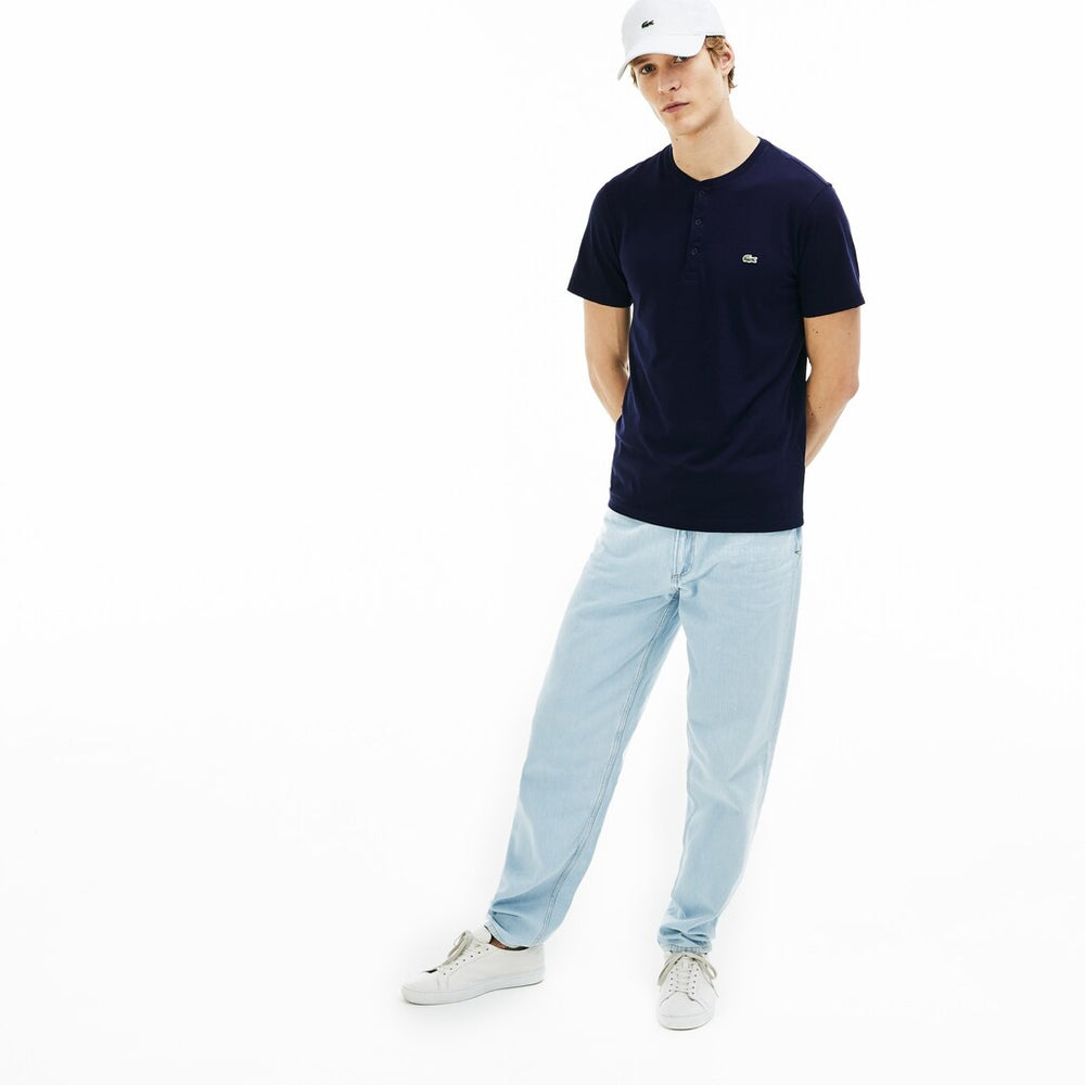 Mens   Regular Fit Pima Cotton Henley T-shirt | Lacoste Navy Blue • 166