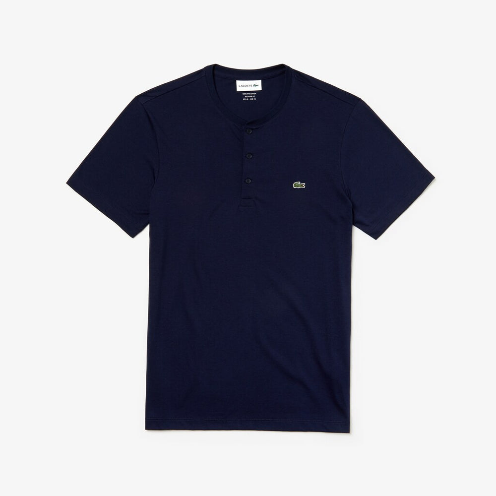 Mens   Regular Fit Pima Cotton Henley T-shirt | Lacoste Navy Blue • 166