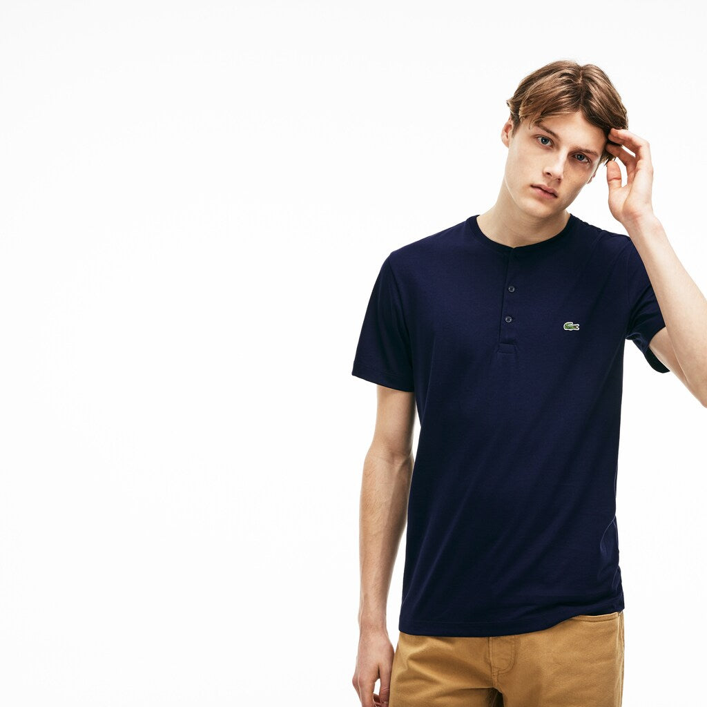 Mens   Regular Fit Pima Cotton Henley T-shirt | Lacoste Navy Blue • 166