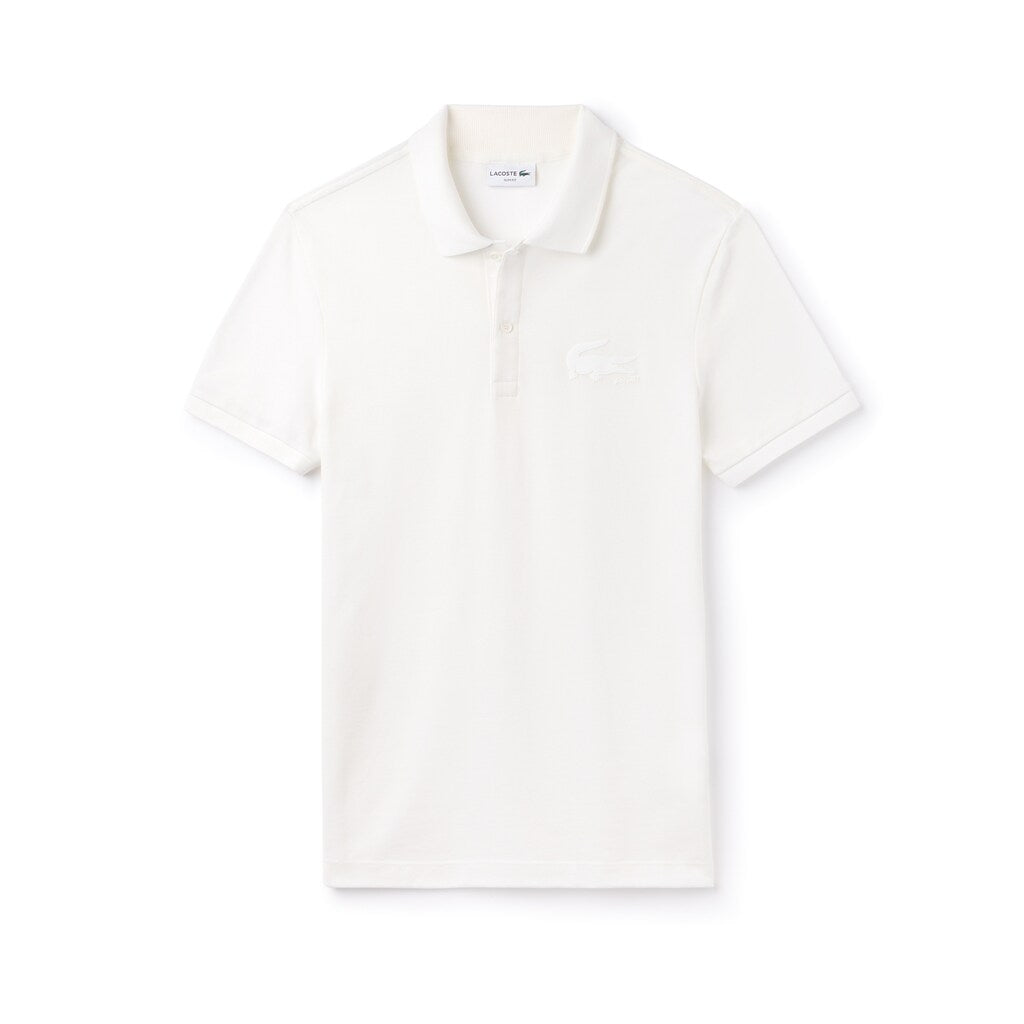 Mens   Slim Fit Crocodile Logo Piqué Polo | Lacoste White / Beige • Lt0