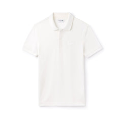 Mens   Slim Fit Crocodile Logo Piqué Polo | Lacoste White / Beige • Lt0