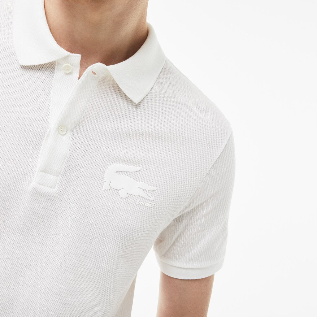 Mens   Slim Fit Crocodile Logo Piqué Polo | Lacoste White / Beige • Lt0