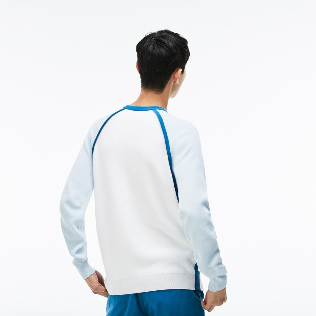 Mens   Made in France Crew Neck Sweater | Lacoste White / Light Blue / Blue • Le0