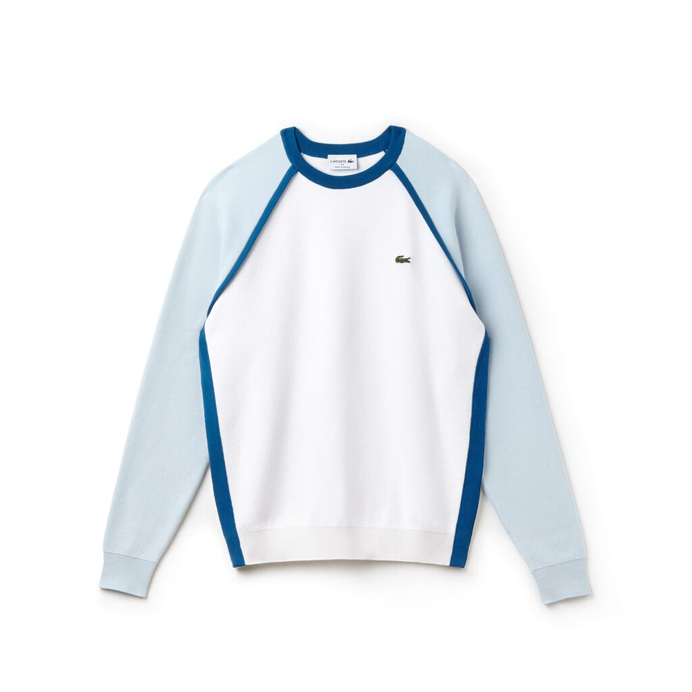 Mens   Made in France Crew Neck Sweater | Lacoste White / Light Blue / Blue • Le0