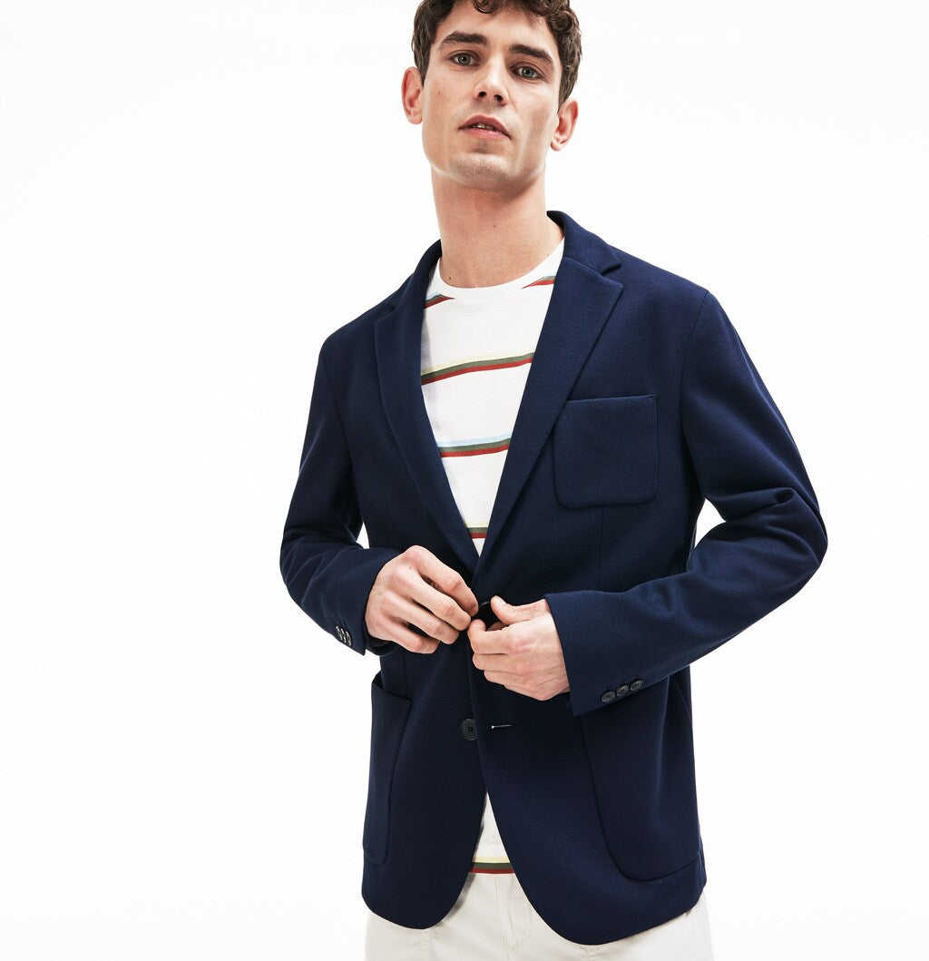 Mens   Stretch Cotton Jersey Piqué Blazer | Lacoste Navy Blue • Mxq