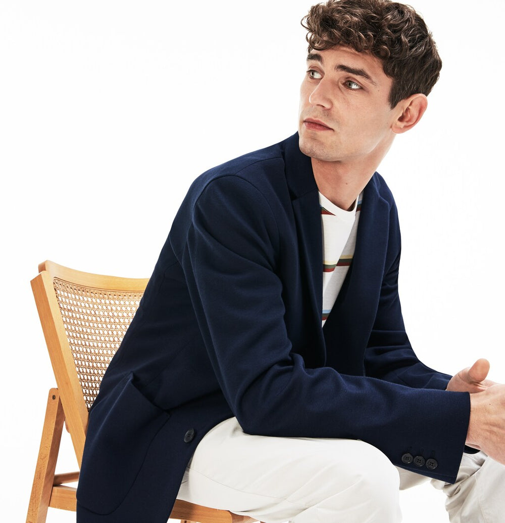 Mens   Stretch Cotton Jersey Piqué Blazer | Lacoste Navy Blue • Mxq