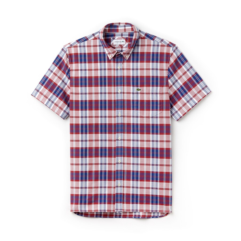 Mens   Regular Fit Check Oxford Shirt | Lacoste Red • Prl