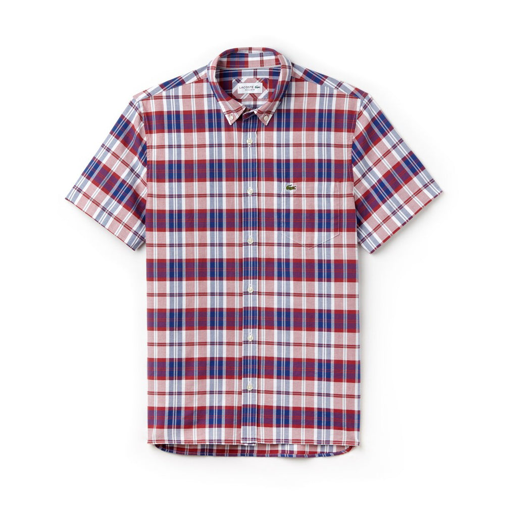 Mens   Regular Fit Check Oxford Shirt | Lacoste Red • Prl