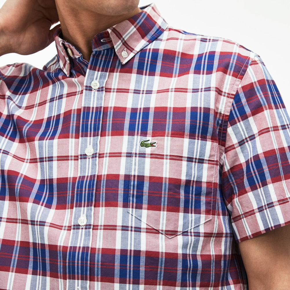 Mens   Regular Fit Check Oxford Shirt | Lacoste Red • Prl
