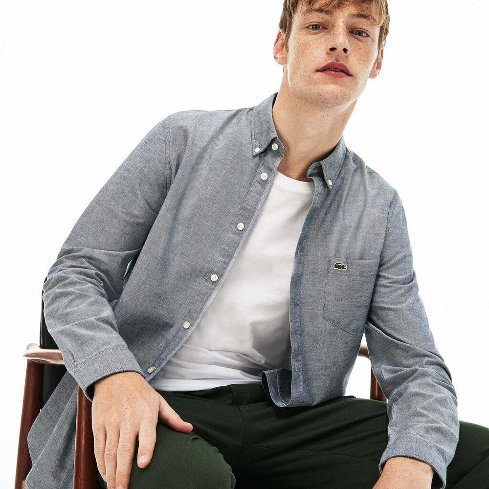 Mens   Regular Fit Cotton Oxford Shirt | Lacoste Navy Blue • 166