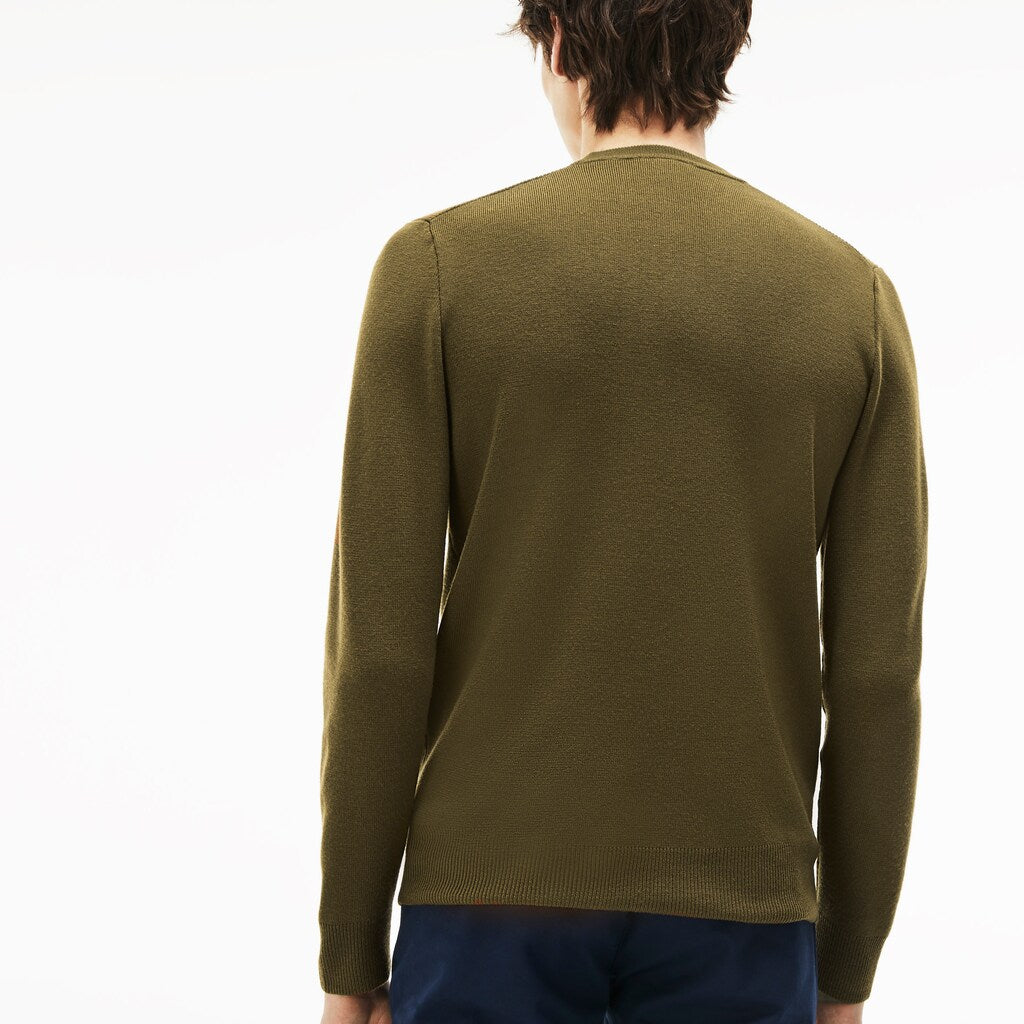 Mens   Crew Neck Technical Knit Sweater | Lacoste Beige • E8E