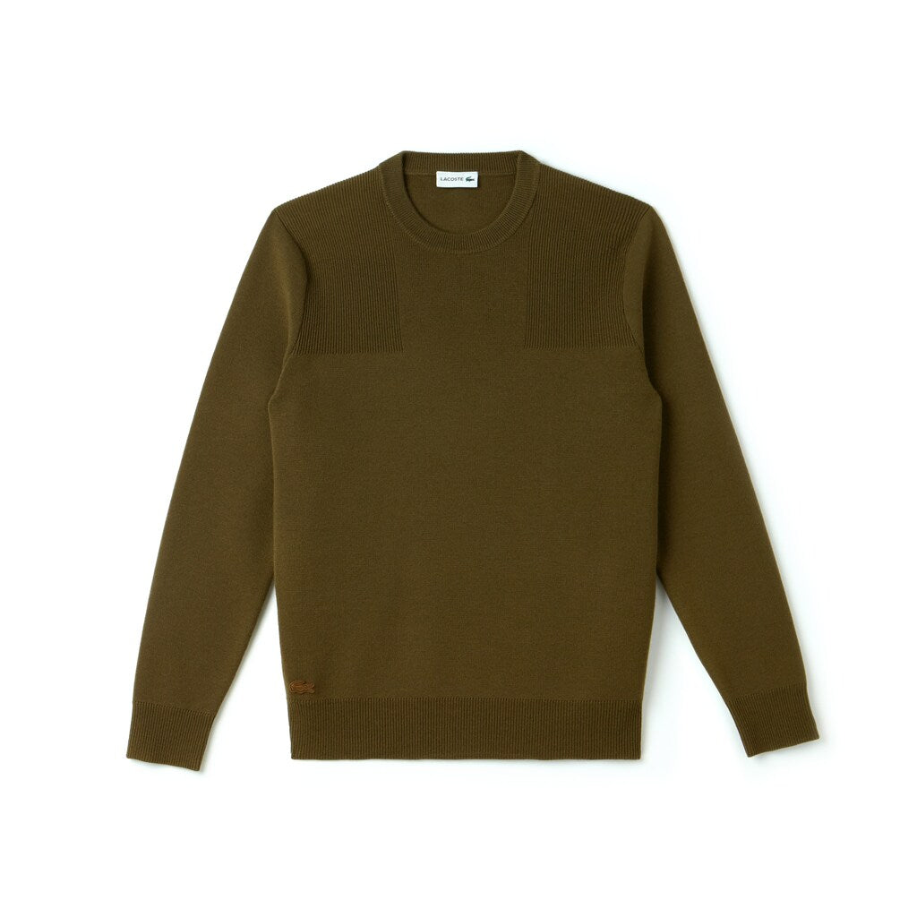 Mens   Crew Neck Technical Knit Sweater | Lacoste Beige • E8E