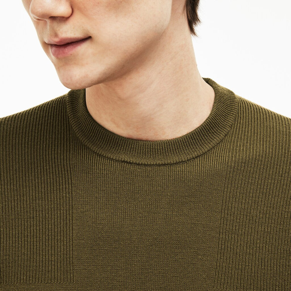 Mens   Crew Neck Technical Knit Sweater | Lacoste Beige • E8E