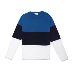 Womens Wo  Crew Neck Colorblock Cotton, Mohair And Wool Jersey Sweater | Lacoste White / Navy Blue • Cc7