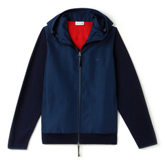 Mens   Motion Hooded Zippered Jersey Sweater | Lacoste Navy Blue / Red • Bdq