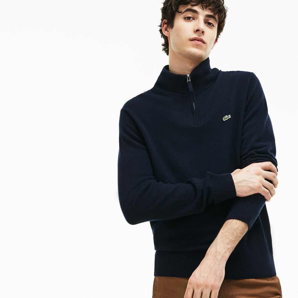 Mens   Standup-Collar Wool Sweater | Lacoste Navy Blue / Green / White • Asy