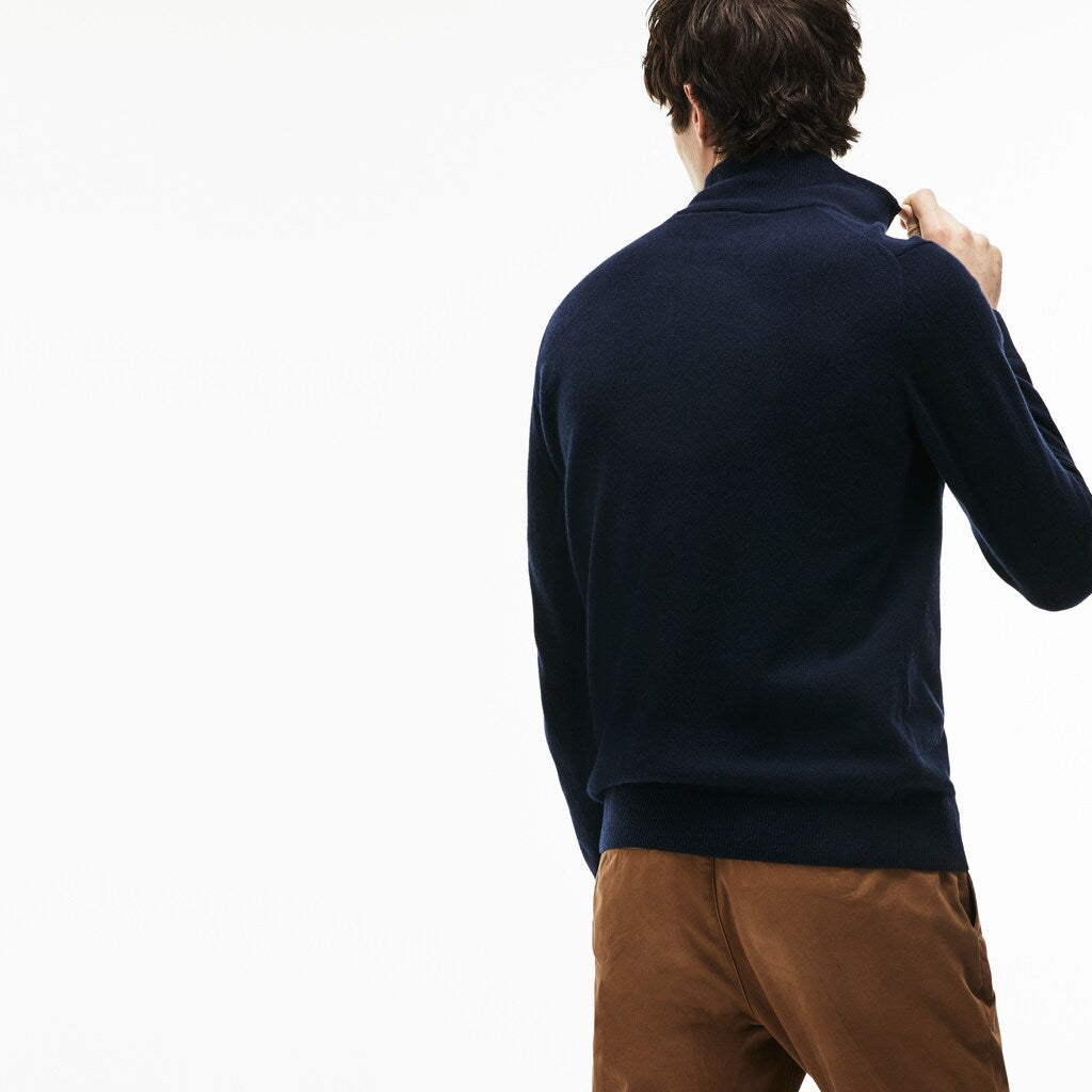Mens   Standup-Collar Wool Sweater | Lacoste Navy Blue / Green / White • Asy