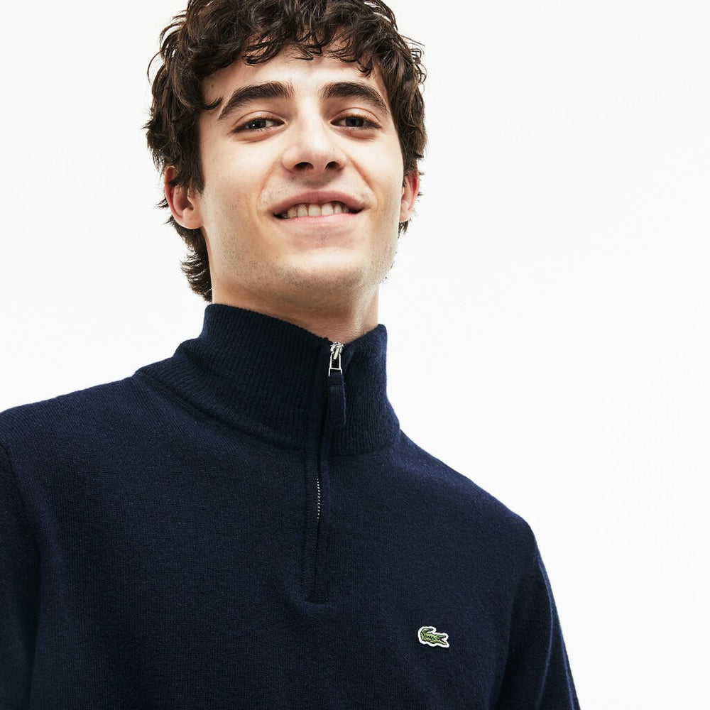 Mens   Standup-Collar Wool Sweater | Lacoste Navy Blue / Green / White • Asy