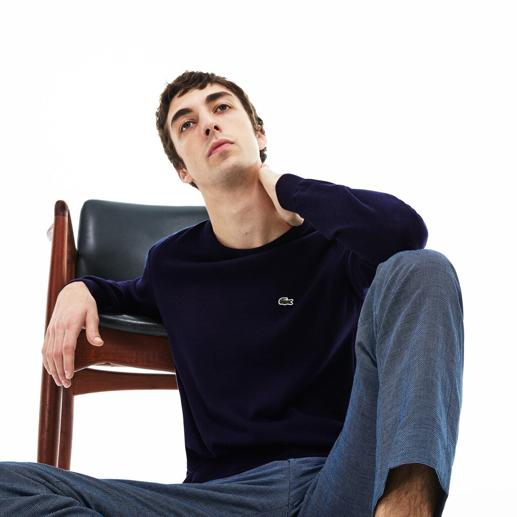 Mens   Caviar Piqué Accent Sweater | Lacoste Navy Blue / White / Navy Blue • M65