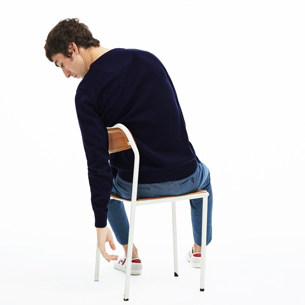 Mens   Caviar Piqué Accent Sweater | Lacoste Navy Blue / White / Navy Blue • M65