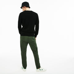 Mens   V-neck Caviar Piqué Accent Cotton Jersey Sweater | Lacoste Black / White / Black • N72