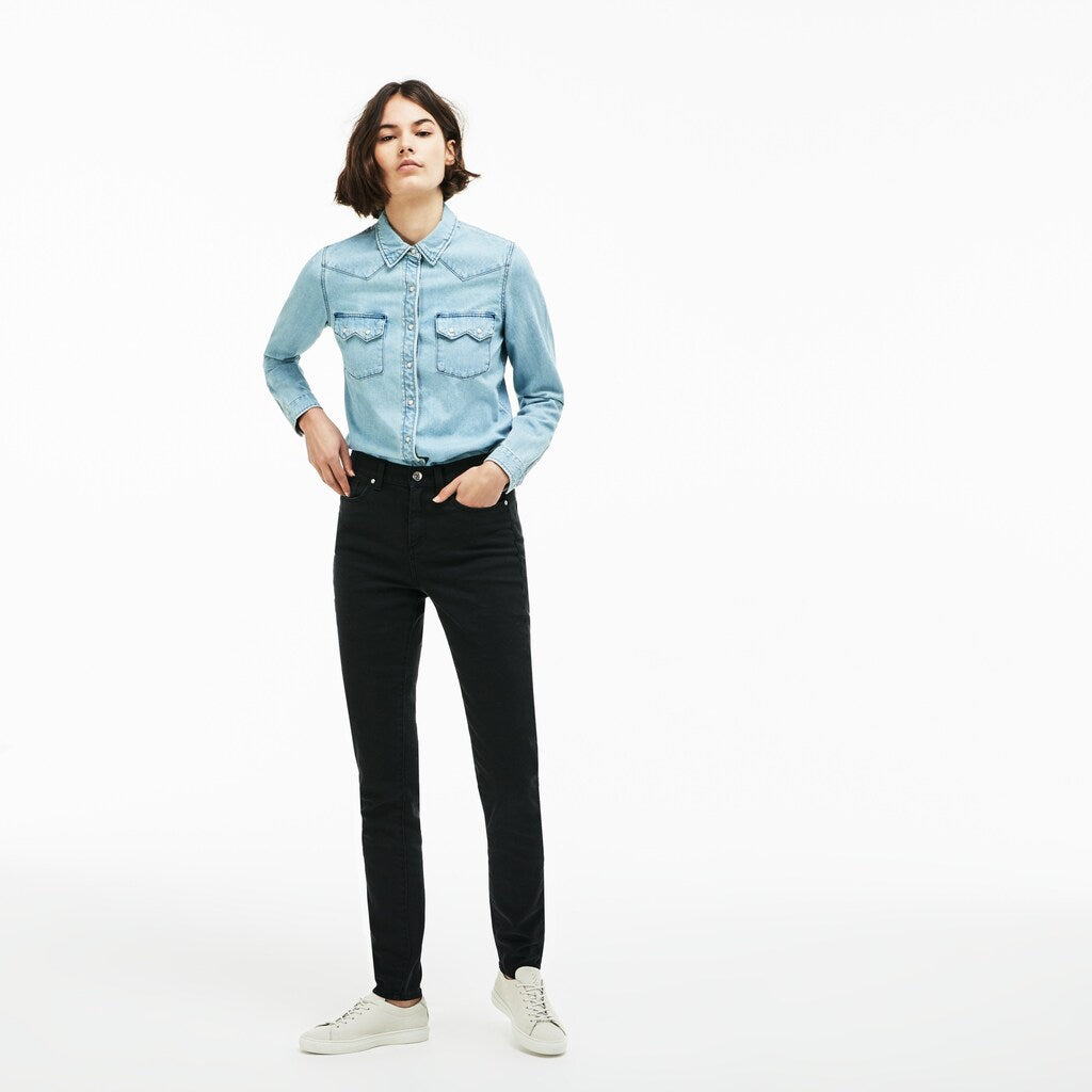 Womens Wo  Lacoste LIVE Five-Pocket Stretch Cotton Denim Jeans | Lacoste Black • 031