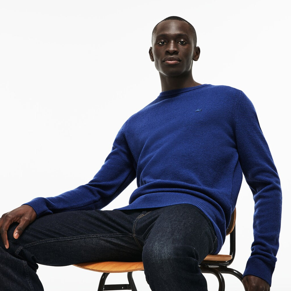 Mens   Crew Neck Double Wool And Cashmere Piqué Sweater | Lacoste Inkwell • Cc3