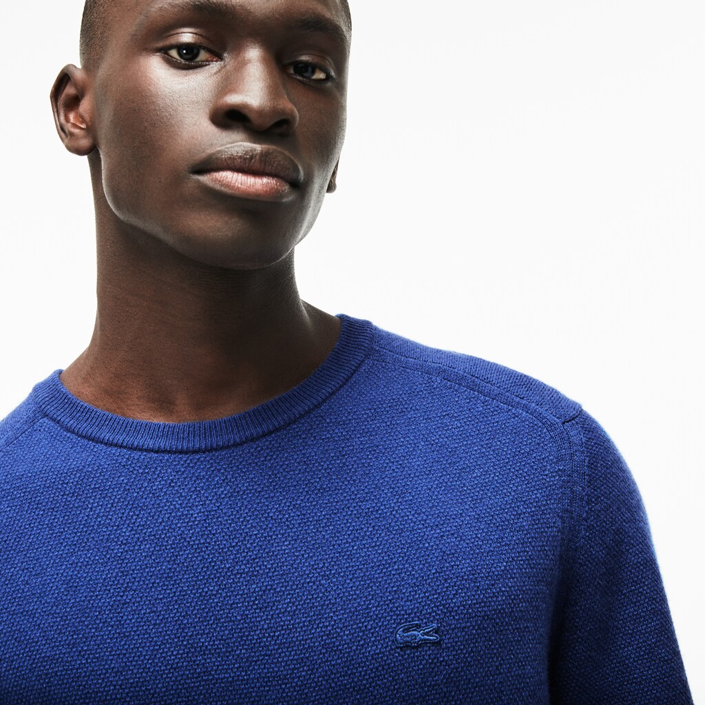 Mens   Crew Neck Double Wool And Cashmere Piqué Sweater | Lacoste Inkwell • Cc3