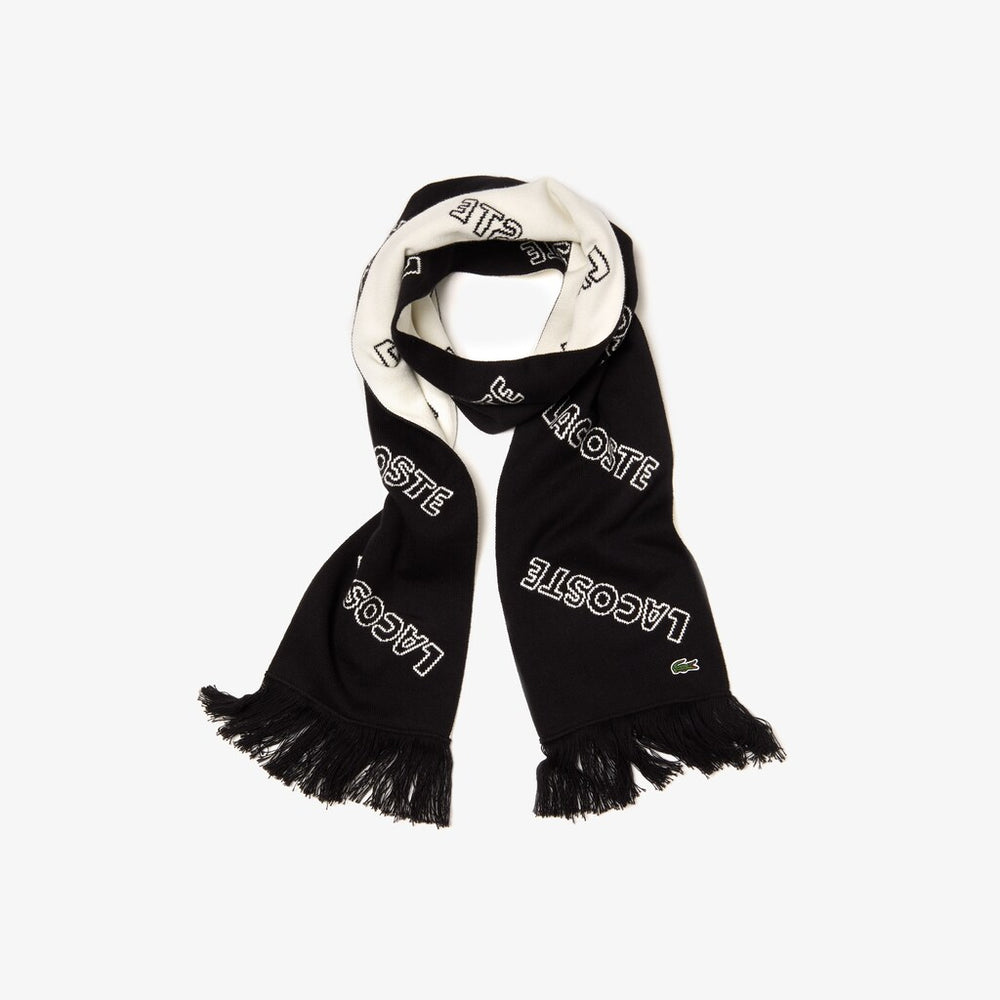Mens   Lacoste LIVE Lettering Cashmere And Cotton Scarf | Lacoste Black / White • 258