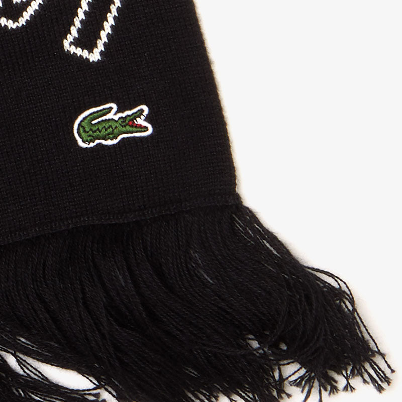 Mens   Lacoste LIVE Lettering Cashmere And Cotton Scarf | Lacoste Black / White • 258