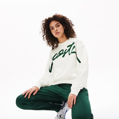 Mens Unisex LIVE Signature Texturized Fleece Sweatshirt | Lacoste White / Green • X0N