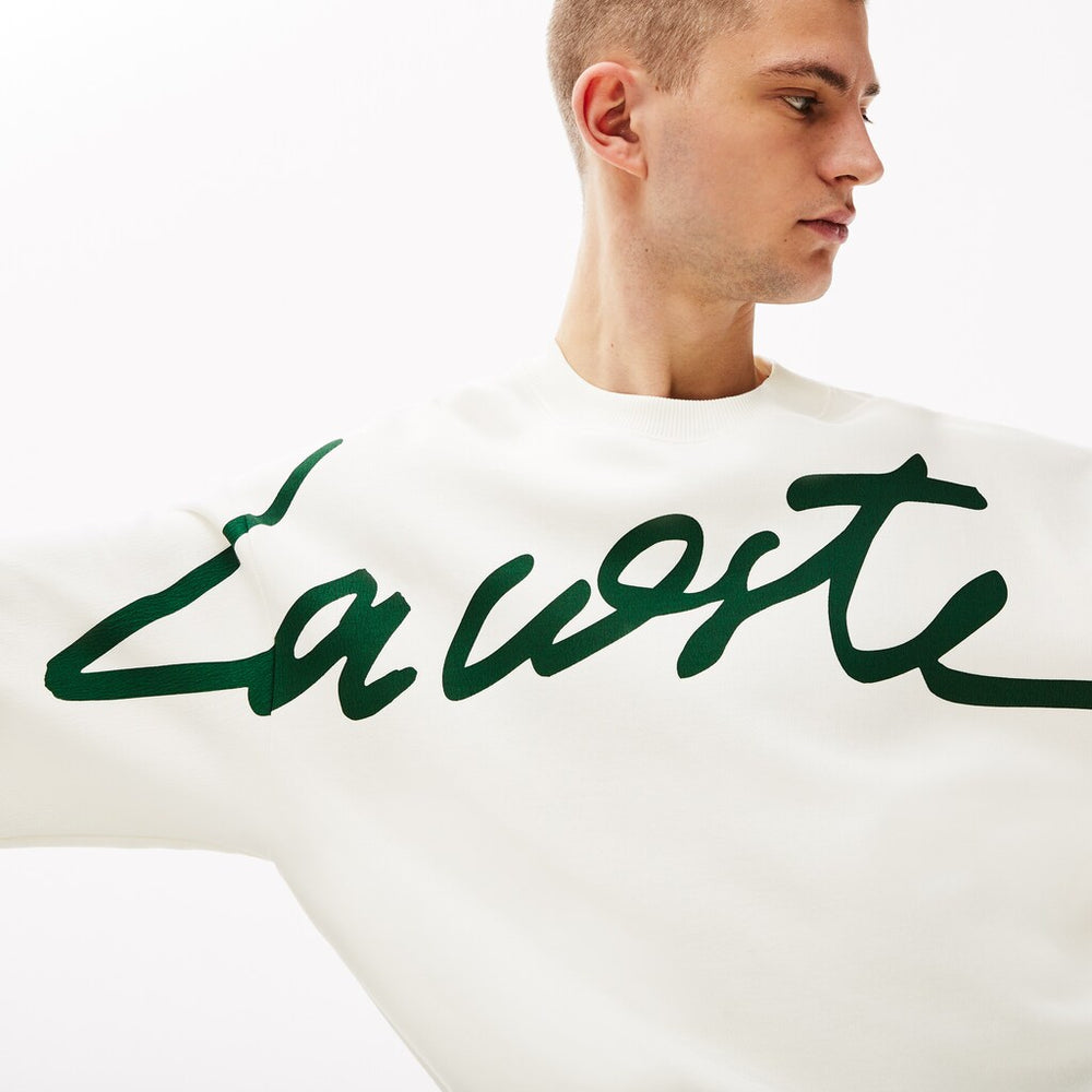 Mens Unisex LIVE Signature Texturized Fleece Sweatshirt | Lacoste White / Green • X0N