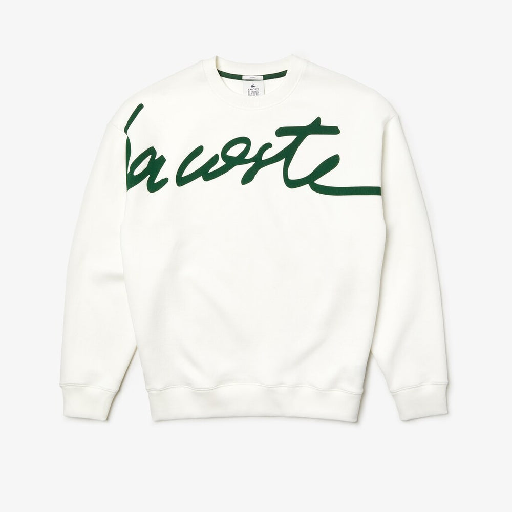 Mens Unisex LIVE Signature Texturized Fleece Sweatshirt | Lacoste White / Green • X0N
