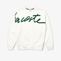 Mens Unisex LIVE Signature Texturized Fleece Sweatshirt | Lacoste White / Green • X0N