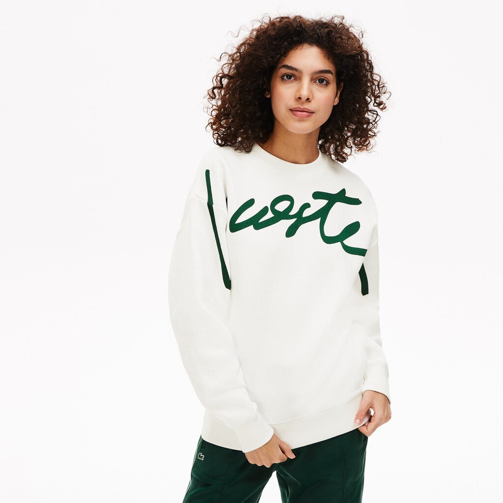 Mens Unisex LIVE Signature Texturized Fleece Sweatshirt | Lacoste White / Green • X0N