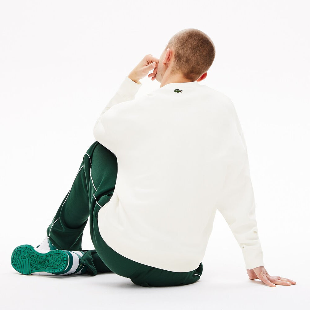 Mens Unisex LIVE Signature Texturized Fleece Sweatshirt | Lacoste White / Green • X0N