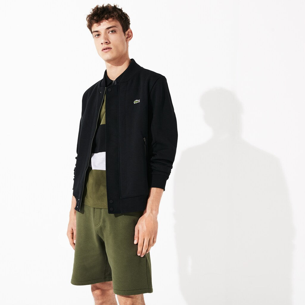 Mens   SPORT Quilted Cotton Blend Fleece Bomber Jacket | Lacoste Black • 031