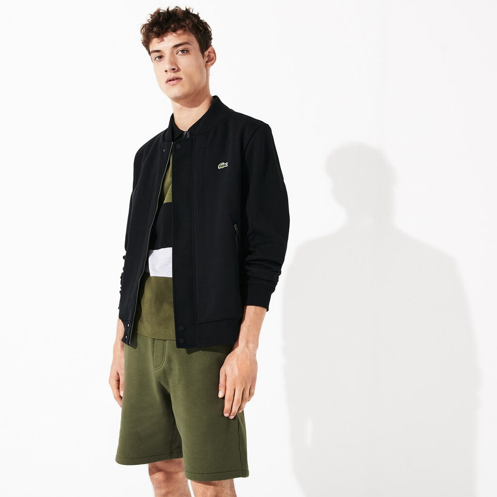 Mens   SPORT Quilted Cotton Blend Fleece Bomber Jacket | Lacoste Black • 031